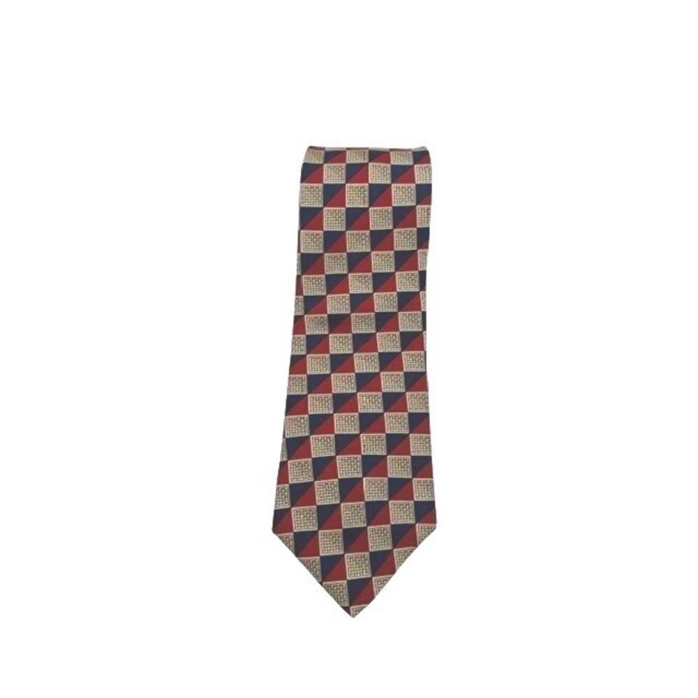 Bert Pulitzer Collectors Silk Tie Red Navy Blue Geometric Ancient Madder 3.5 W
